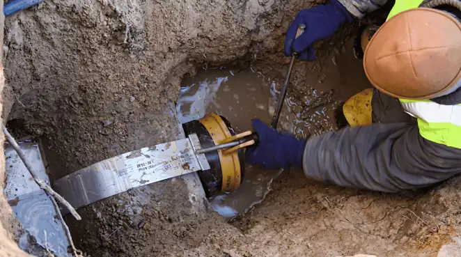 Technician performing underground drainage repair for foundation protection and gutter systems in Erie, PA